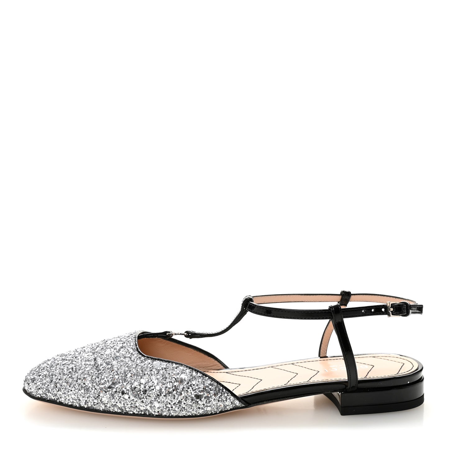Calfskin Glitter Double G Slingback Flats 39 Silver Black