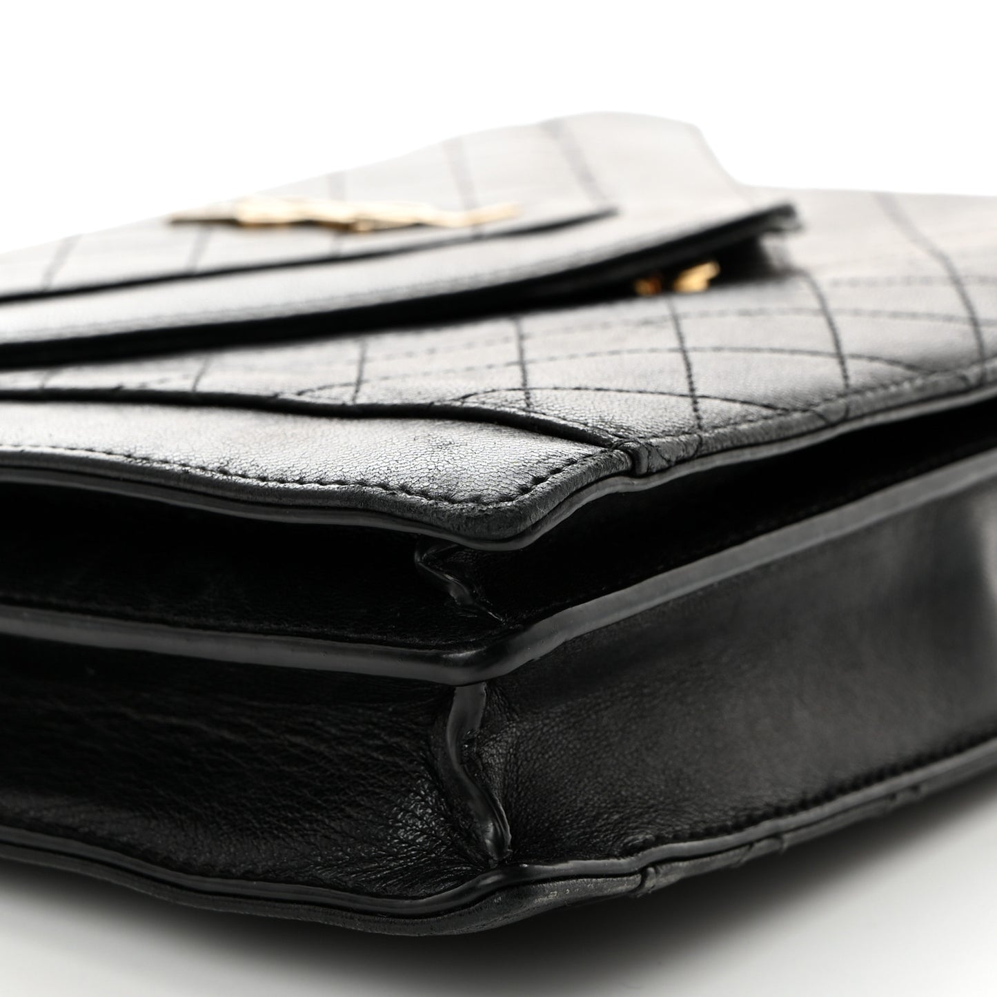 Calfskin Quilted Lacquered Gaby Satchel Black