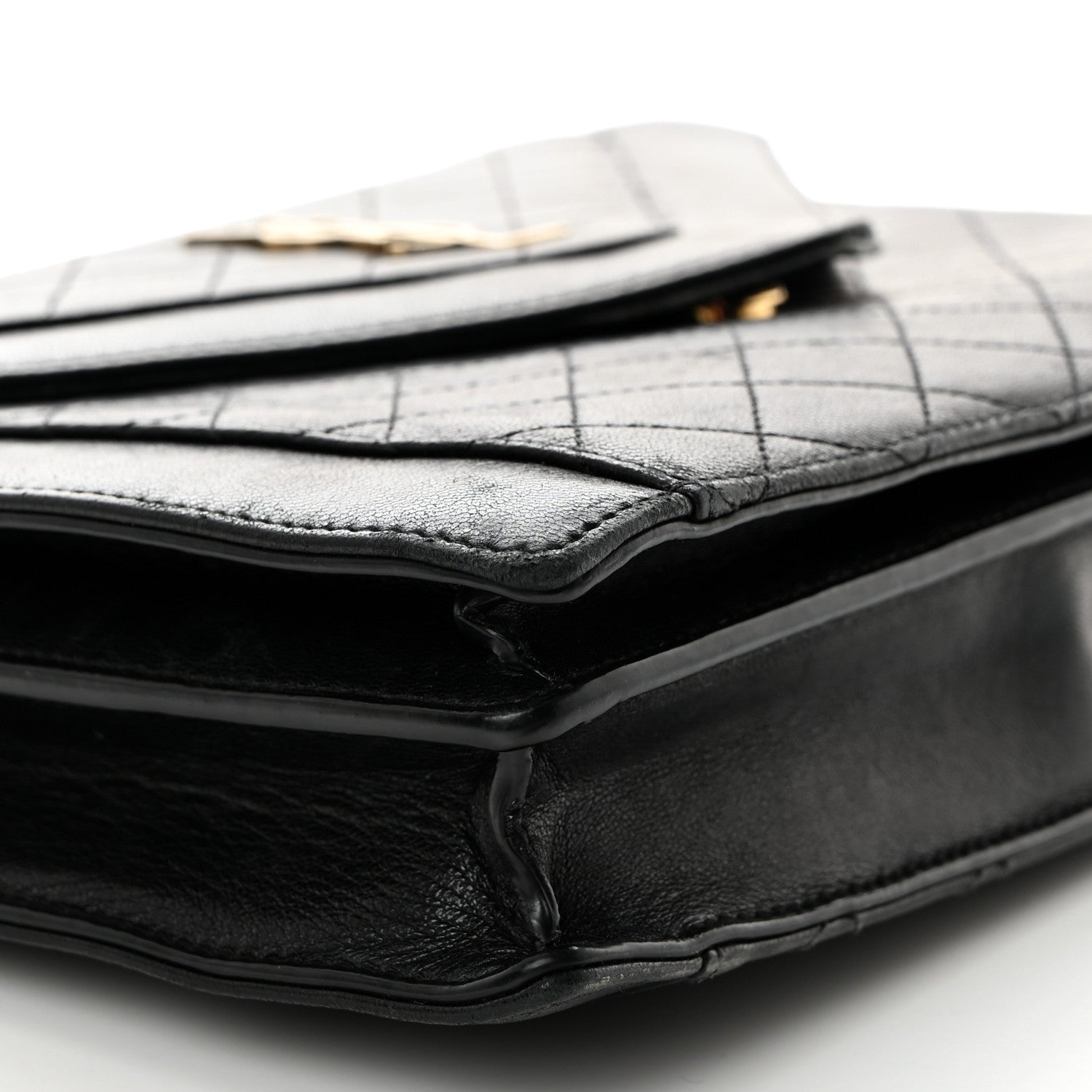 Saint Laurent Calfskin Quilted Lacquered Gaby Satchel Black 10 of 12