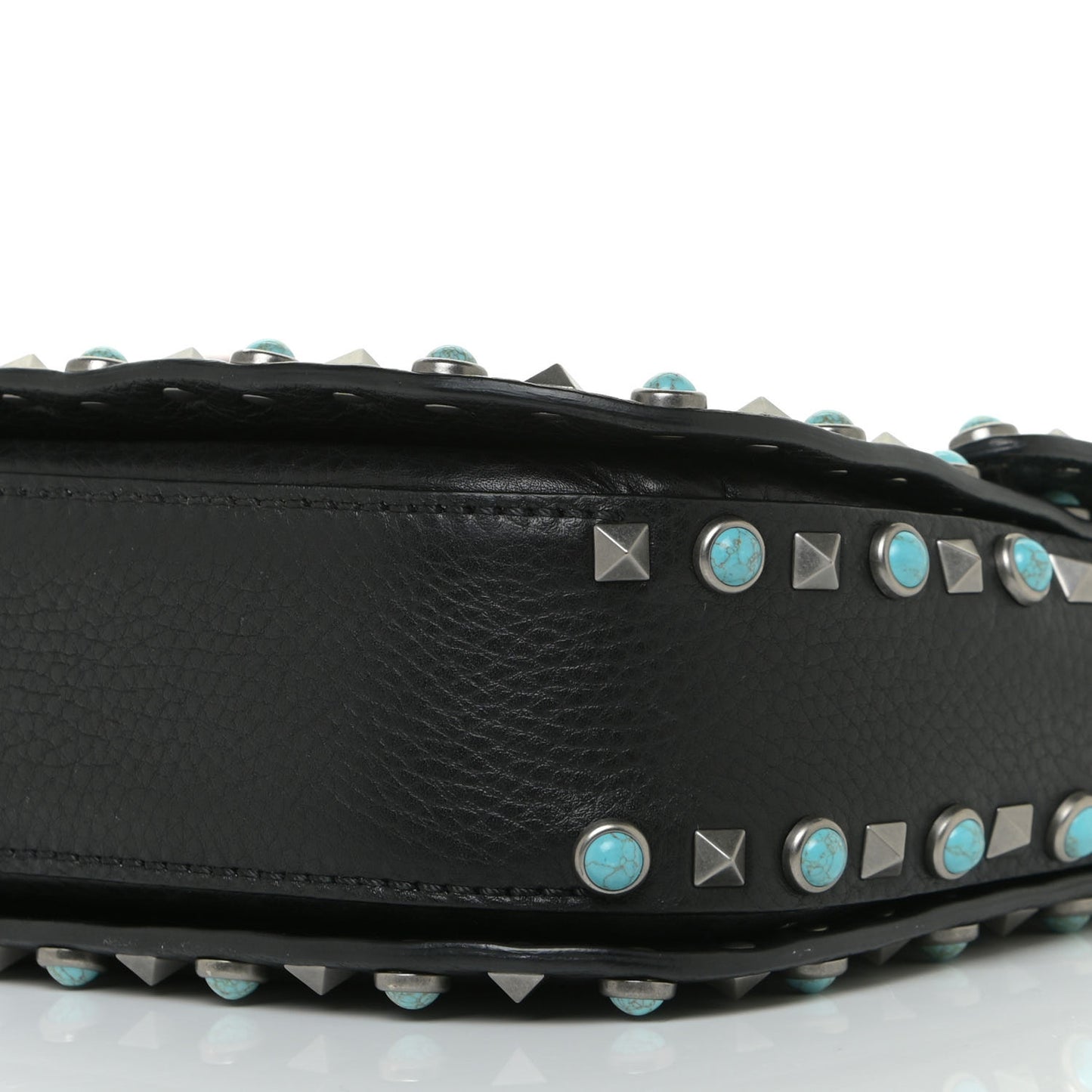 Pebbled Calfskin Turquoise Medium Guitar Strap Rockstud Rolling Flap Saddle Bag Black