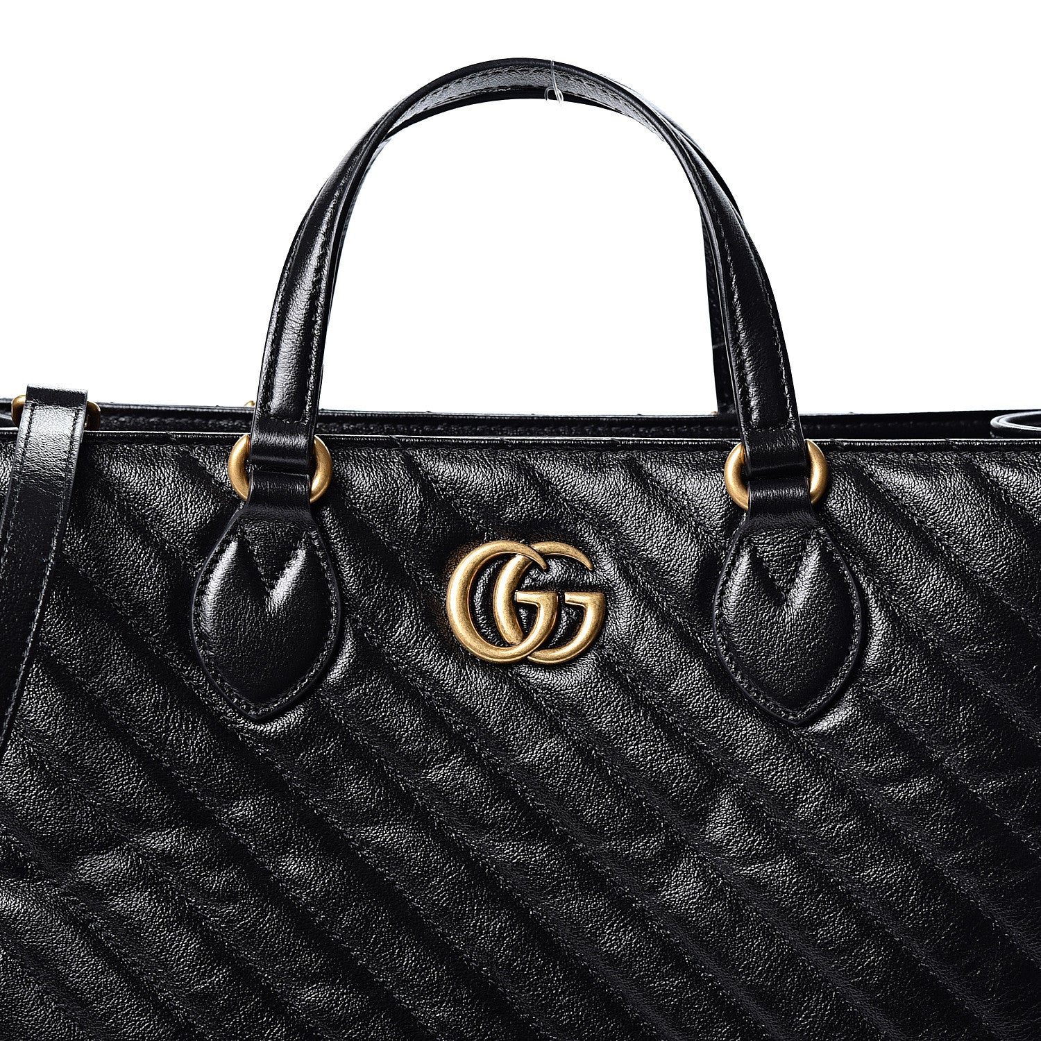Gucci Azalea Calfskin Matelasse Diagonal GG Marmont Tote Bag Black 7 of 9