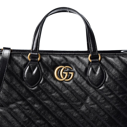 Gucci Azalea Calfskin Matelasse Diagonal GG Marmont Tote Bag Black 7 of 9