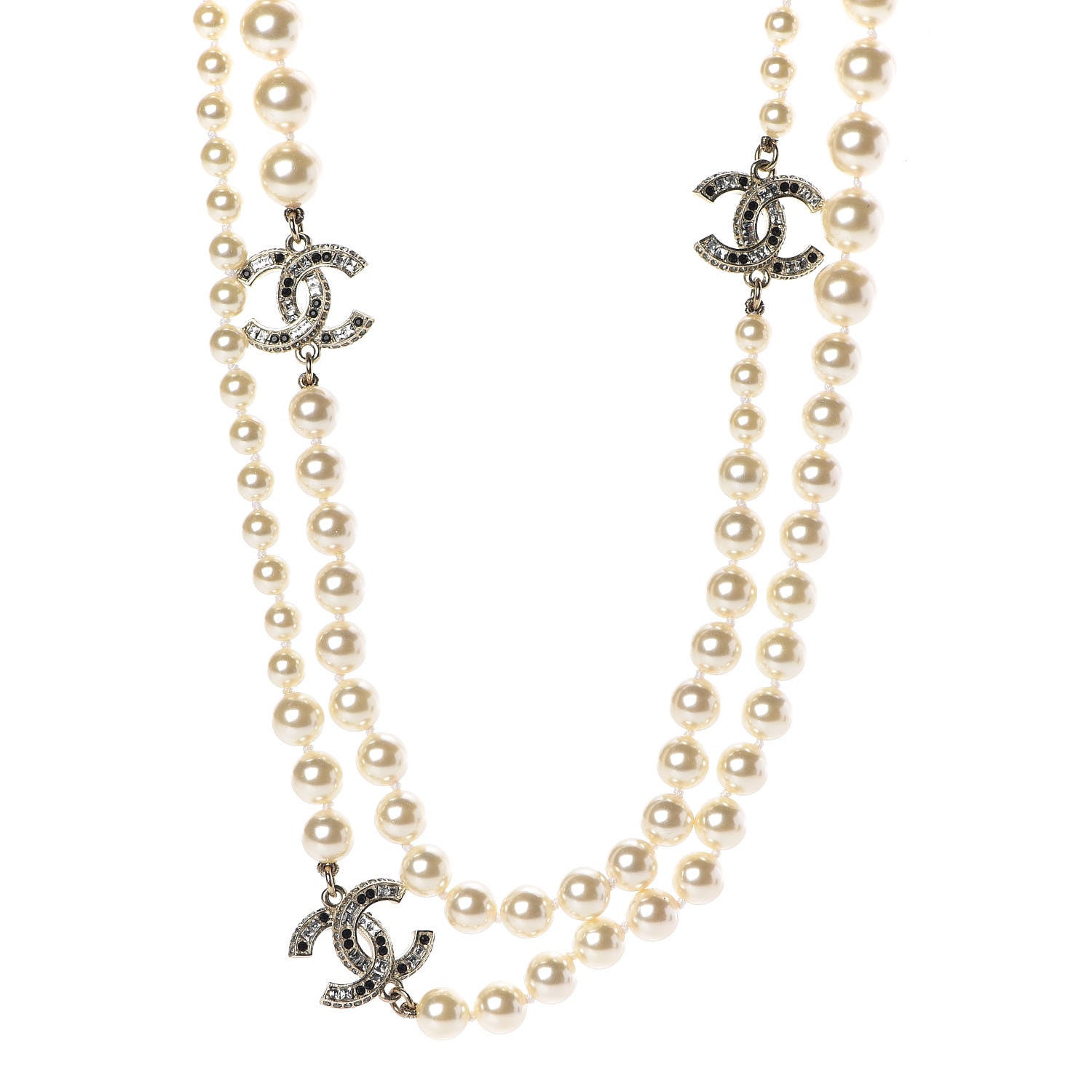 Chanel Pearl Crystal CC Long Necklace Black Gold 1 of 4