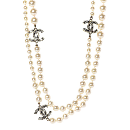 Chanel Pearl Crystal CC Long Necklace Black Gold 1 of 4