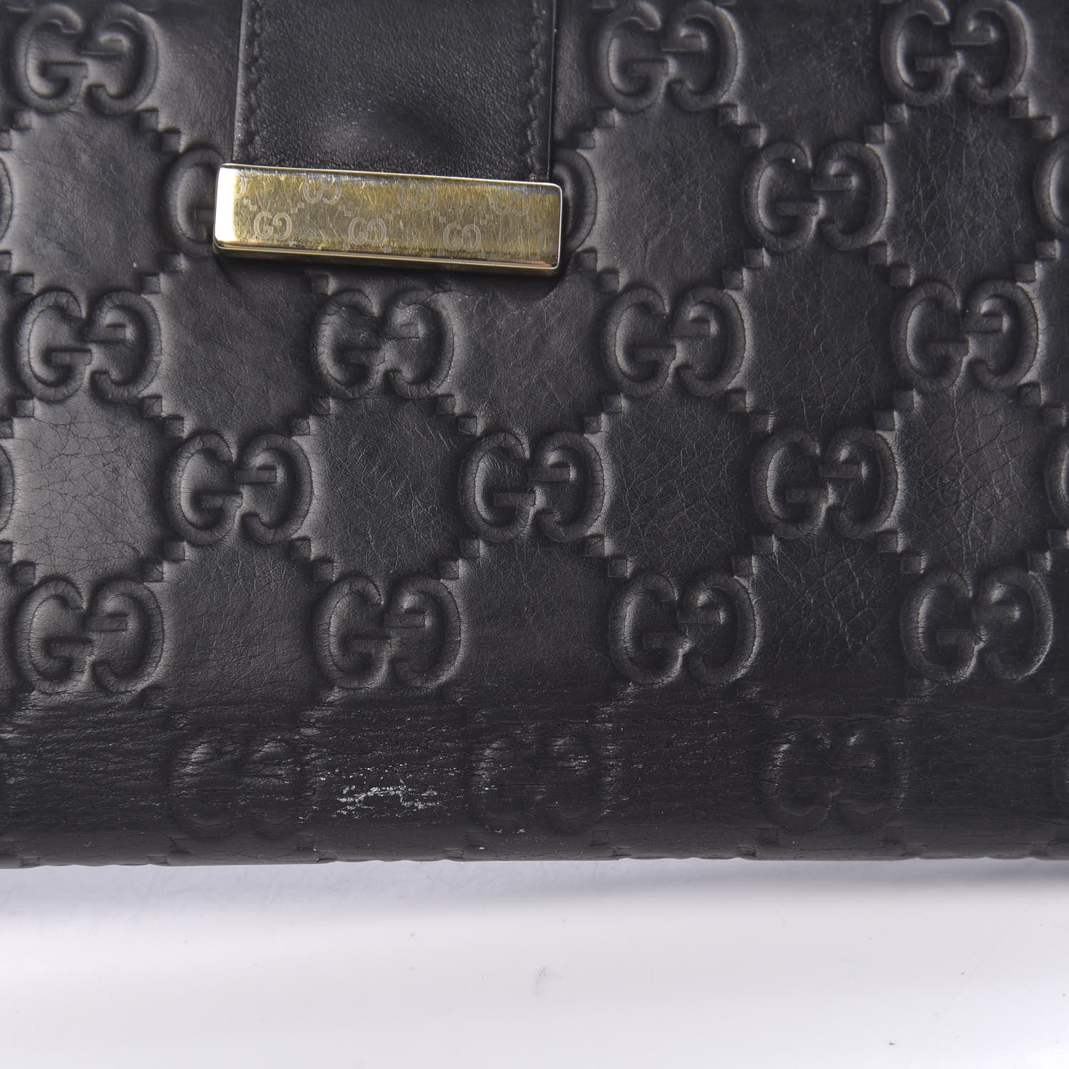 Gucci Guccissima Margaux Calfskin Icon Bar Continental Flap Wallet Black 13 of 15
