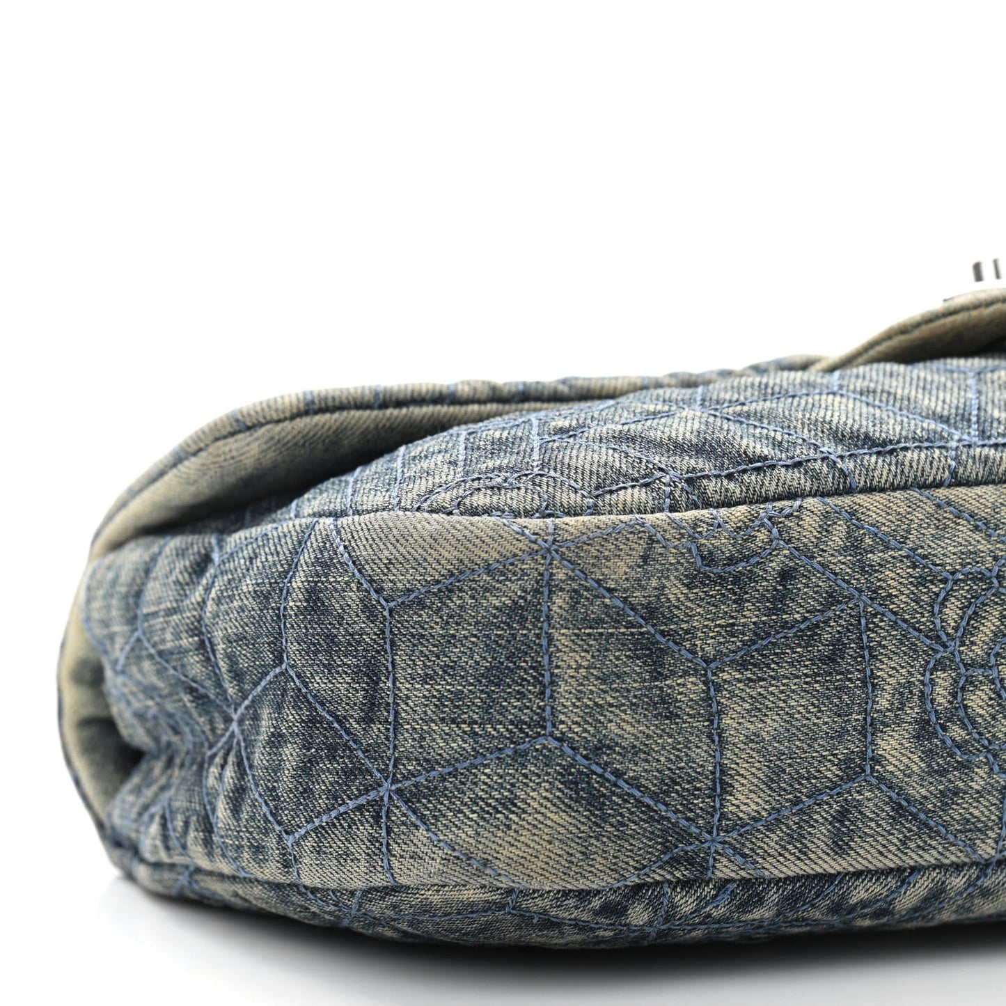 Denim Quilted Camellia Embroidered Medium Flap Blue