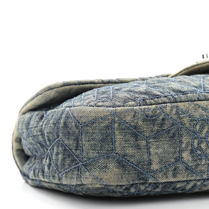Chanel Denim Quilted Camellia Embroidered Medium Flap Blue 5 of 10