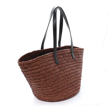 Saint Laurent Raffia Calfskin Medium Panier Tote Dark Chocolate 3 of 11