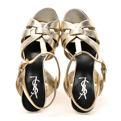 Saint Laurent Metallic Nappa Tribute 75 Platform Sandals 37.5 Platino 2 of 10