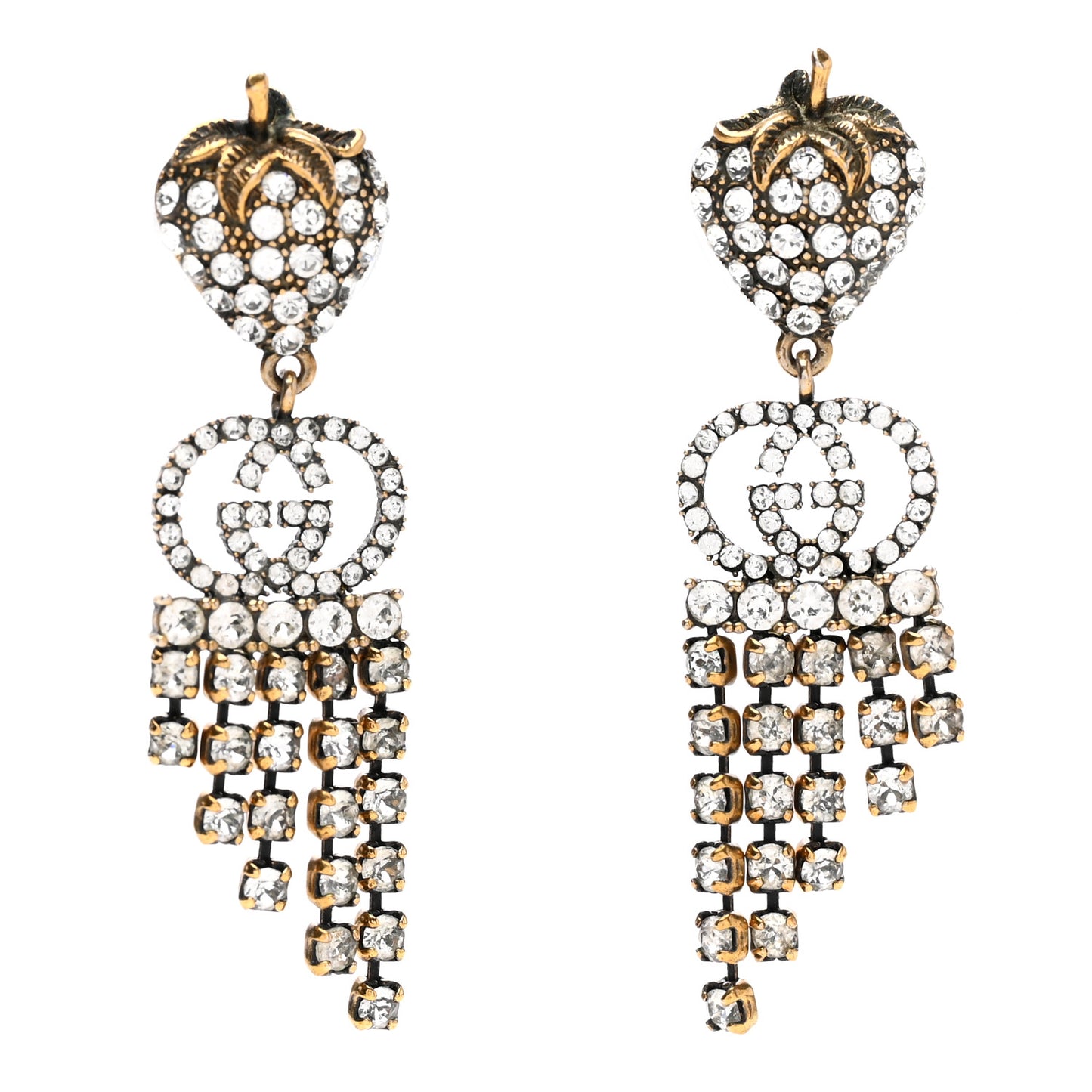 Metal Crystal Interlocking G Strawberry Drop Earrings