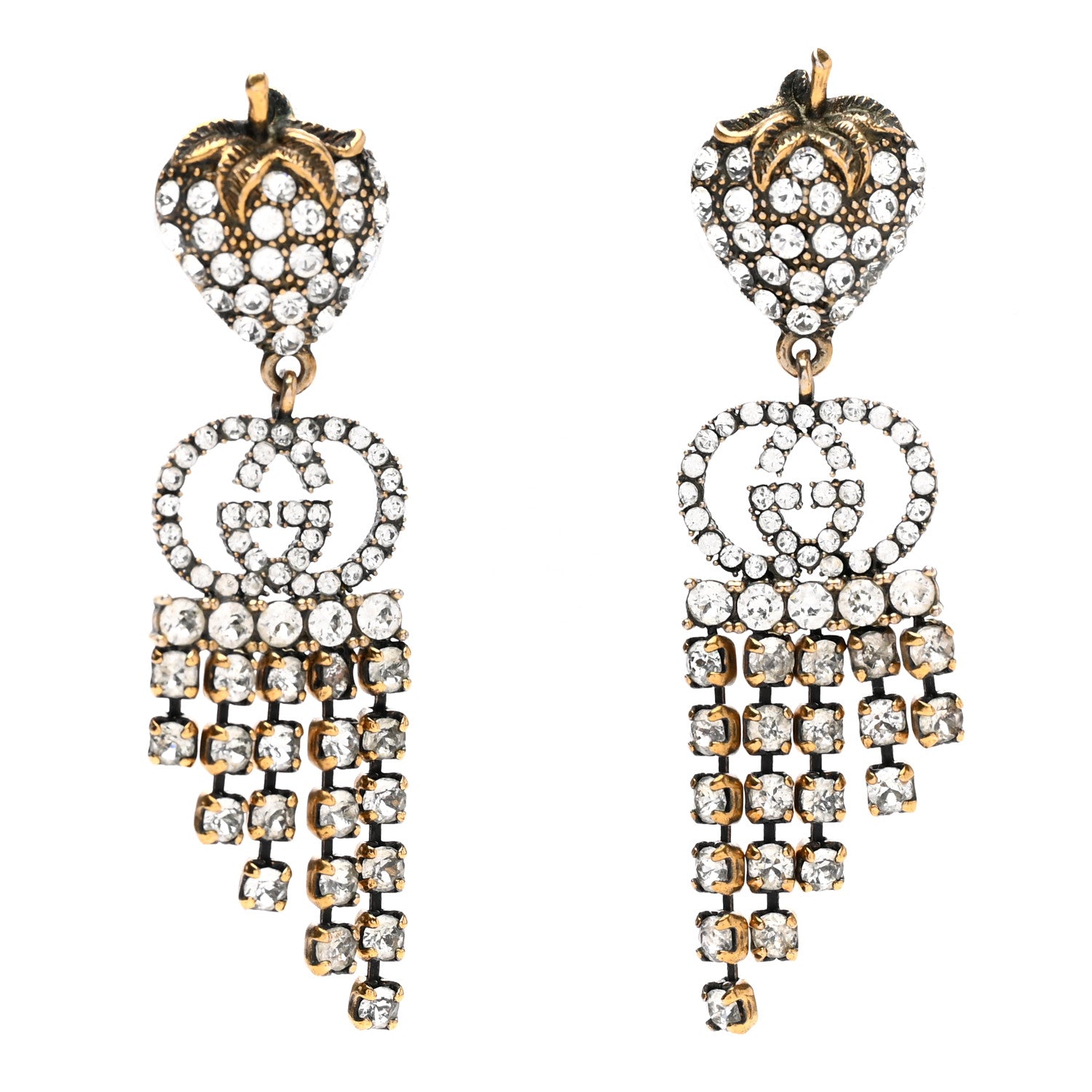 Gucci Metal Crystal Interlocking G Strawberry Drop Earrings 1 of 4