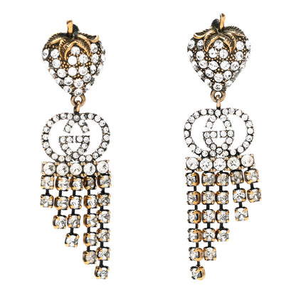 Gucci Metal Crystal Interlocking G Strawberry Drop Earrings 1 of 4