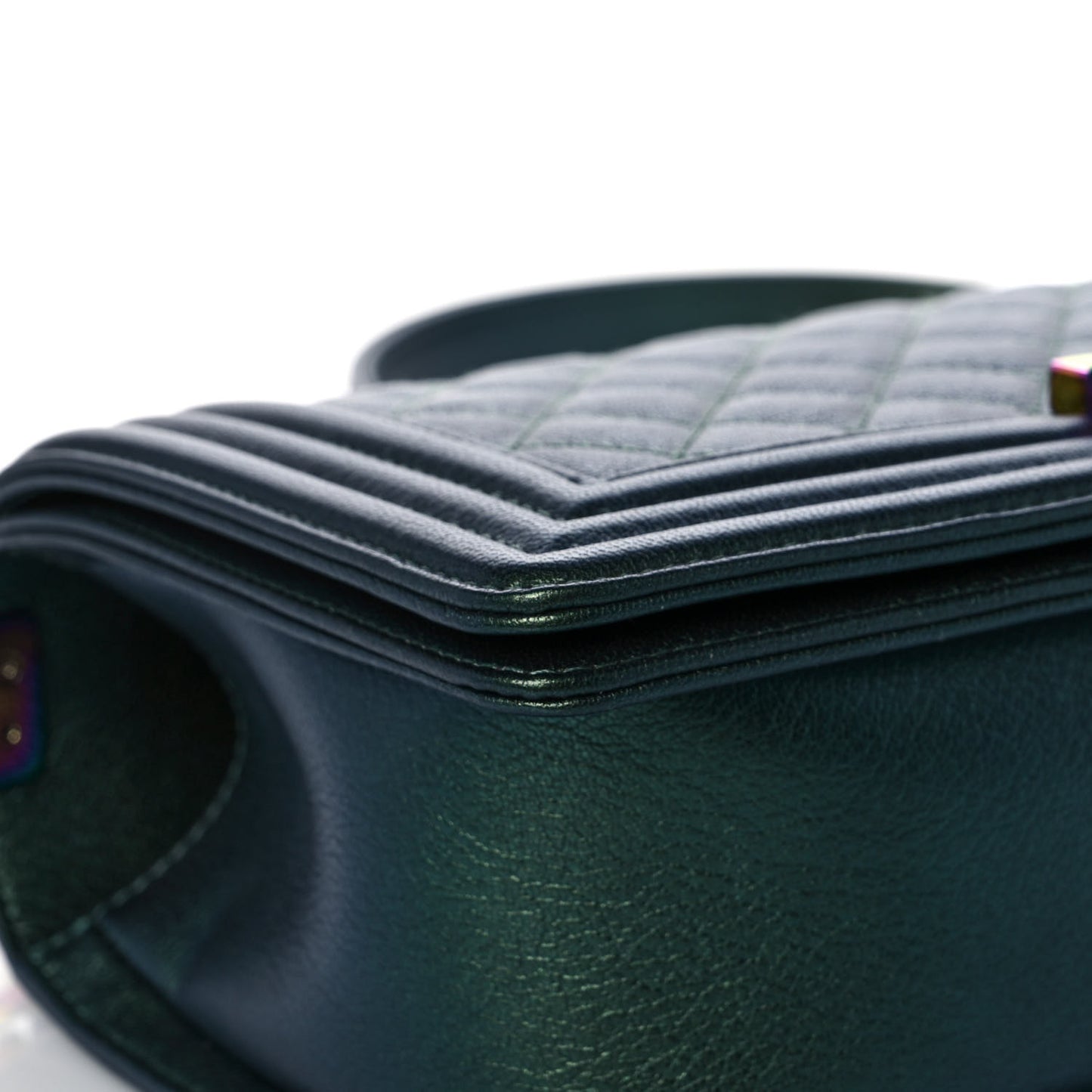 Iridescent Goatskin Quilted Medium Boy Flap Green