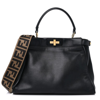 Fendi Vitello Seta Shiny Nappa Medium Peekaboo Iconic Satchel Black 1 of 14