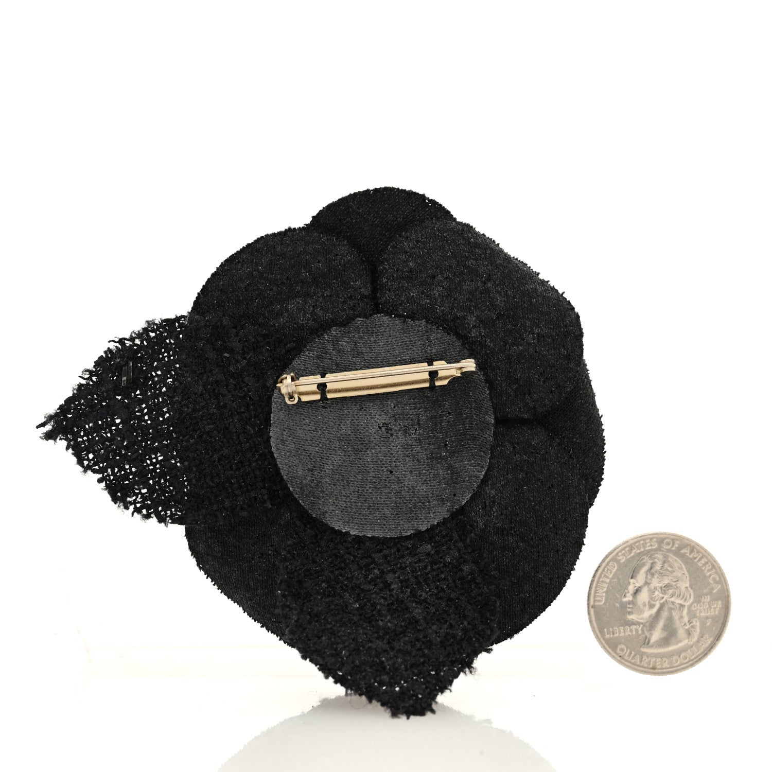 Chanel Tweed Camellia Pin Brooch Black 2 of 3