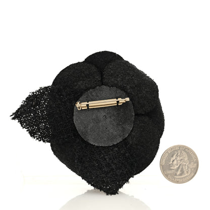 Chanel Tweed Camellia Pin Brooch Black 2 of 3