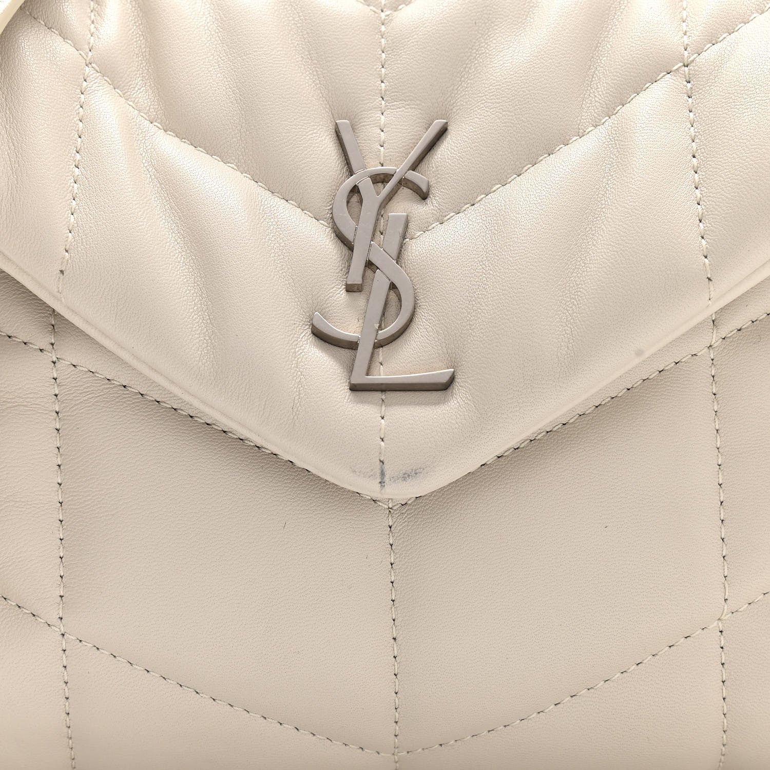 Saint Laurent Lambskin Quilted Toy Loulou Puffer Monogram Chain Satchel Blanc Vintage 9 of 12
