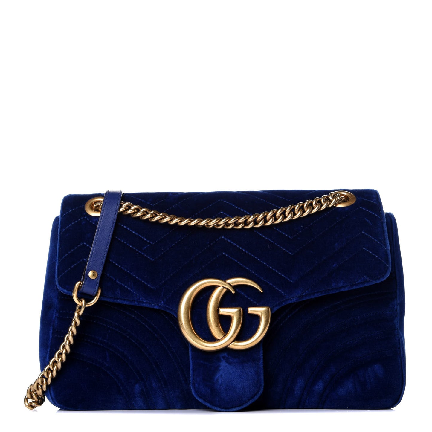 Velvet Matelasse Medium GG Marmont Shoulder Bag Cobalt Blue