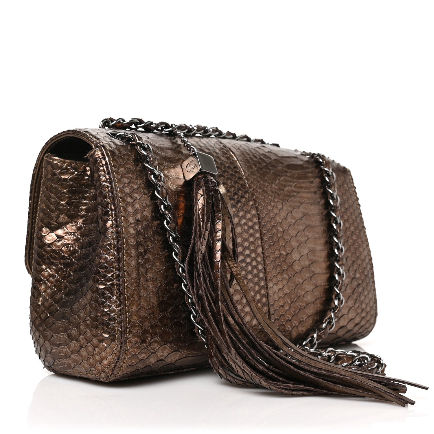 Chanel Metallic Snakeskin Medium Soho Tassel Flap Bronze 3 of 10