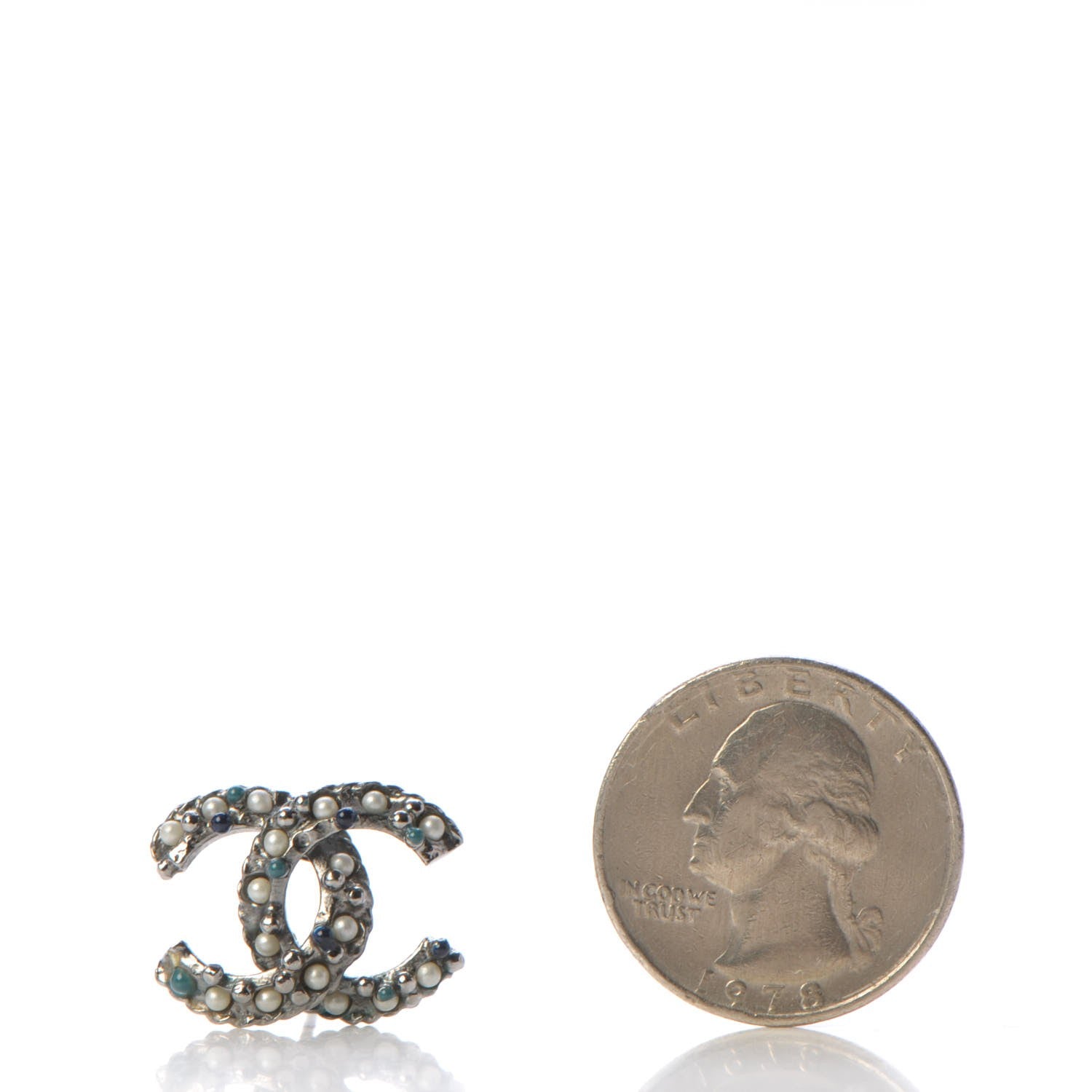 Chanel Pearl Resin Bead CC Earrings Silver Blue 2 of 6