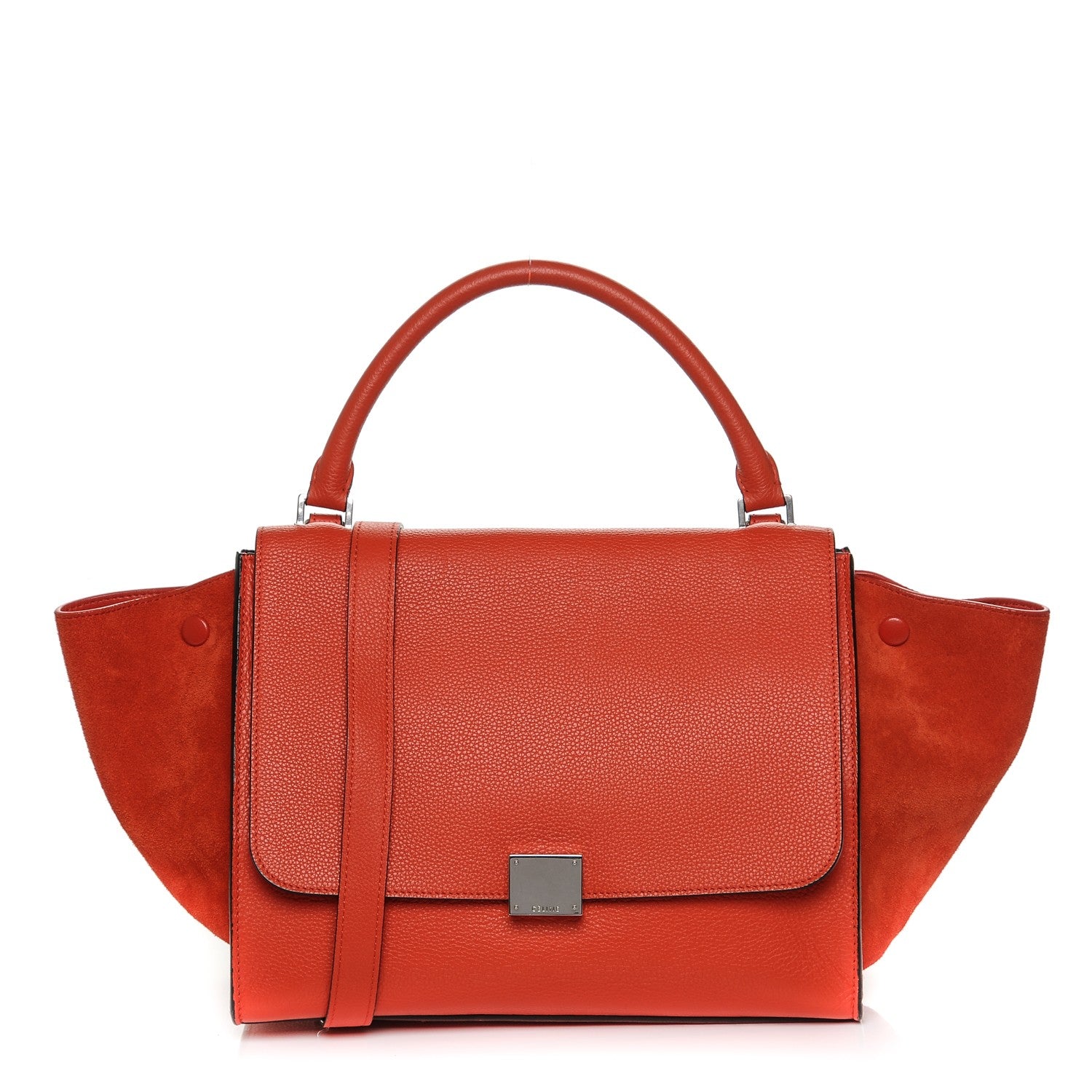Celine Drummed Calfskin Suede Medium Trapeze Vermillion 1 of 8