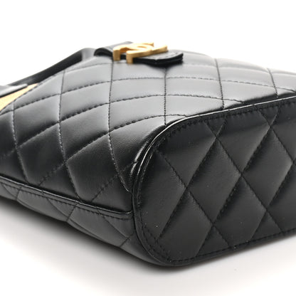 Chanel Suede Shiny Lambskin Quilted Top Handle Clutch With Chain Black Beige 9 of 10