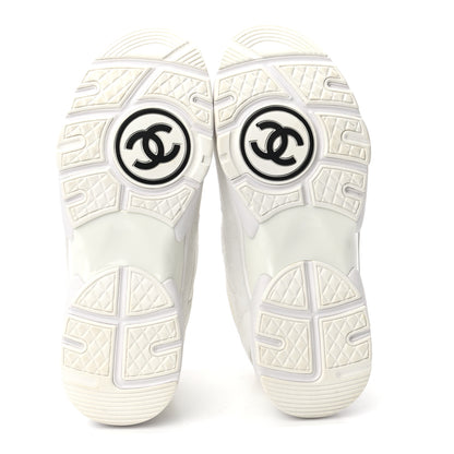 Chanel Suede Calfskin Fabric CC Sneakers 37 White 5 of 8