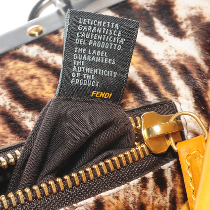 Fendi Vitello Saddle Calf Hair Leopard Print Large Peekaboo Iconic Satchel Ocra 20 of 22
