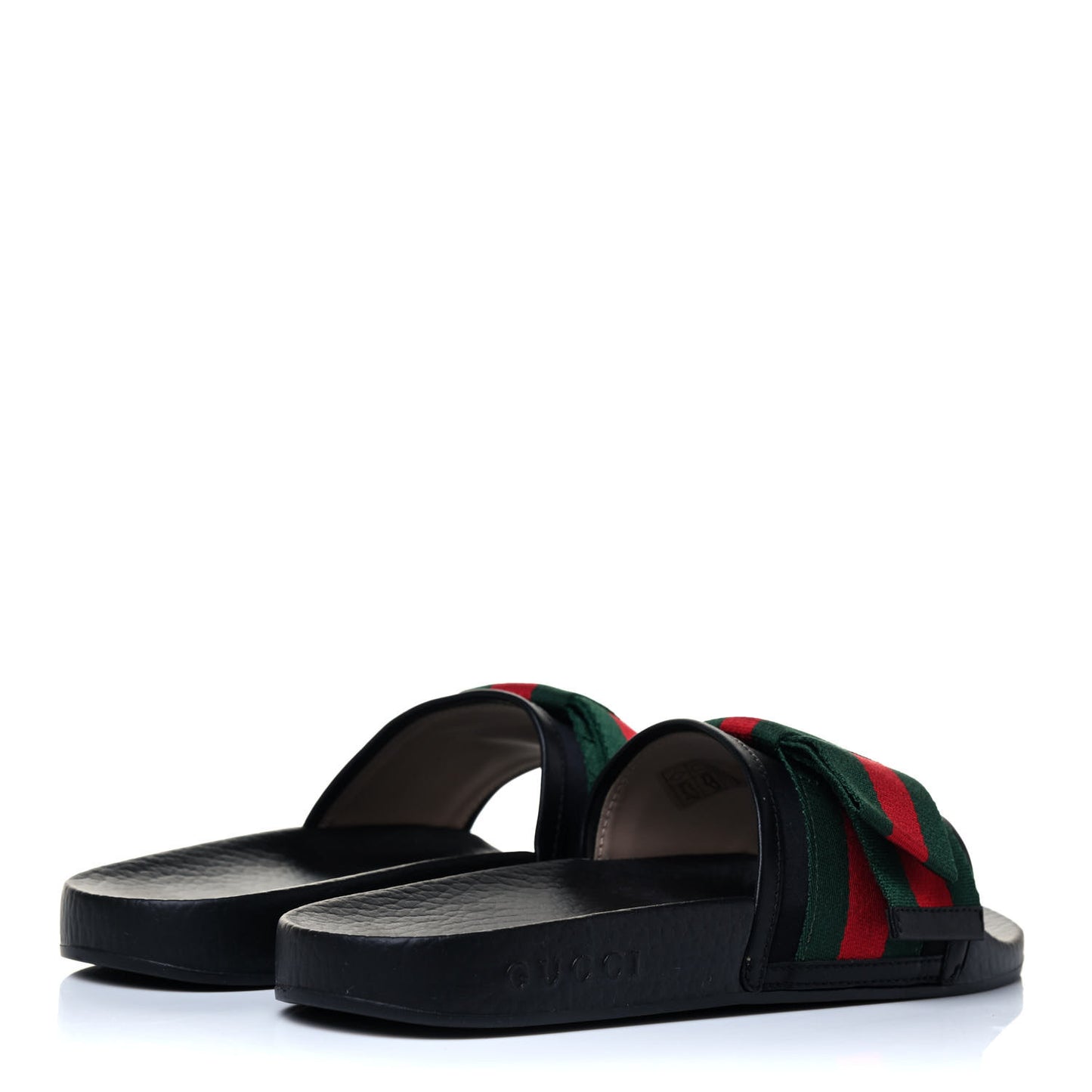 Satin Web Bow Slide Sandals 36 Black