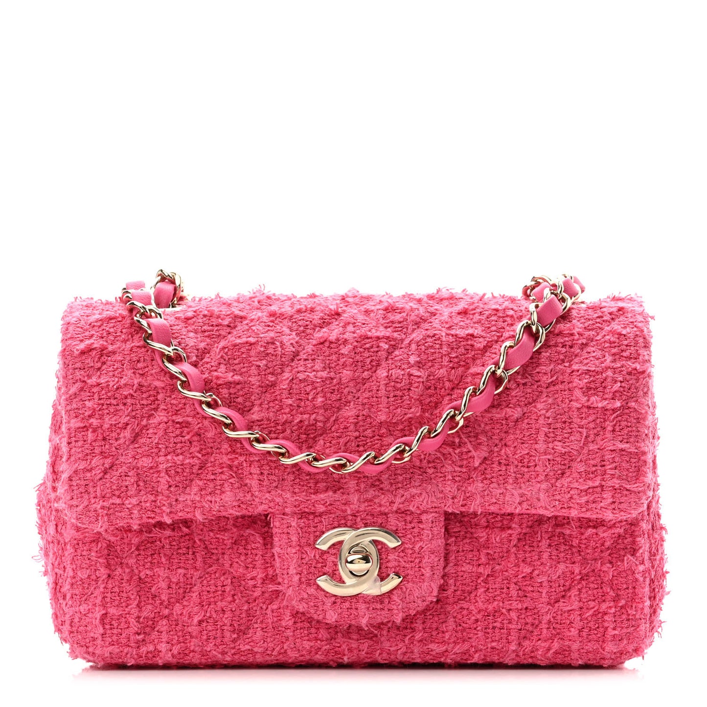 Cashmere Tweed Quilted Mini Rectangular Flap Fuchsia