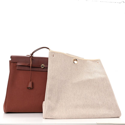 Hermes Toile Calfskin Herbag 39 GM Rouge H 3 of 11