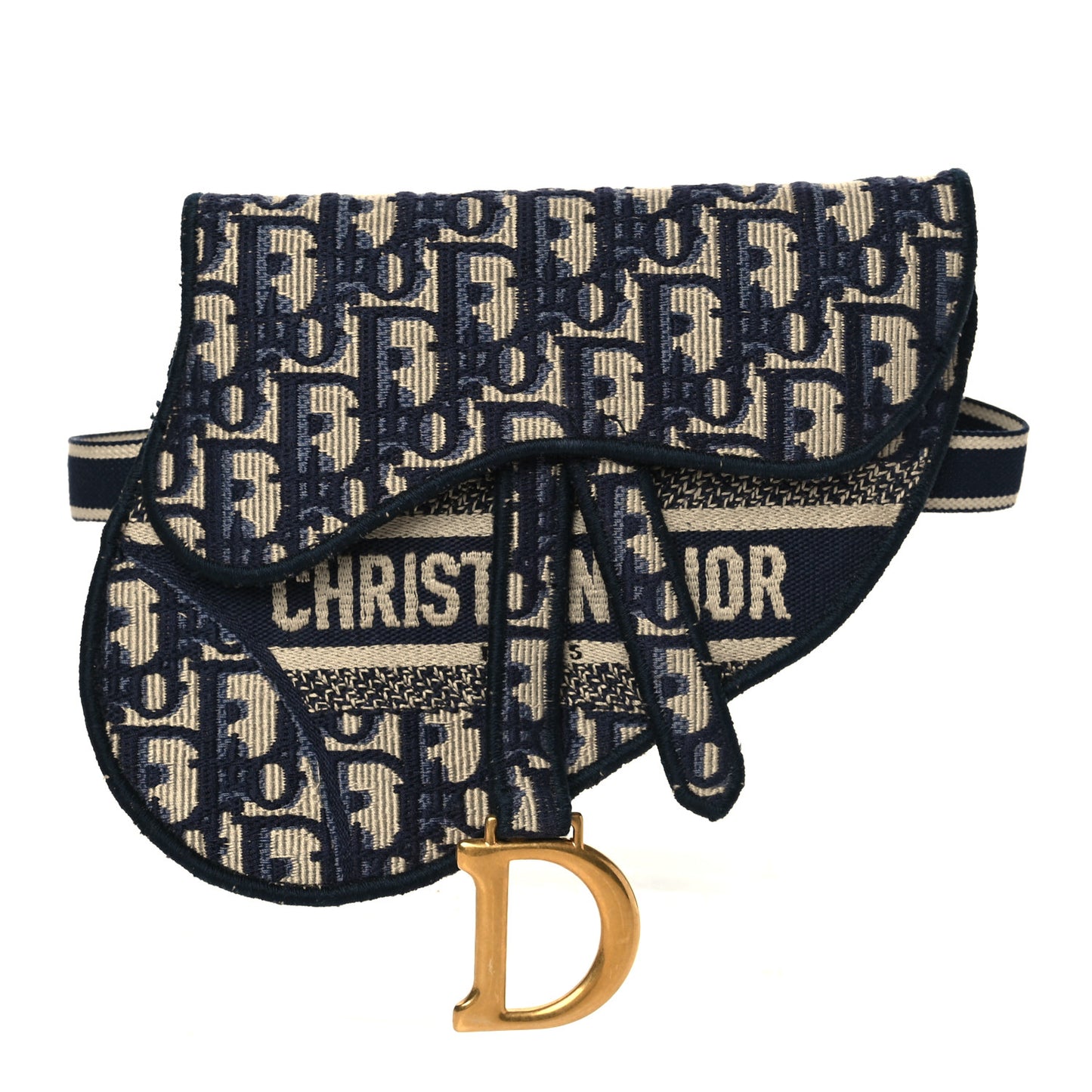 Oblique Embroidered Saddle Belt Pouch Blue
