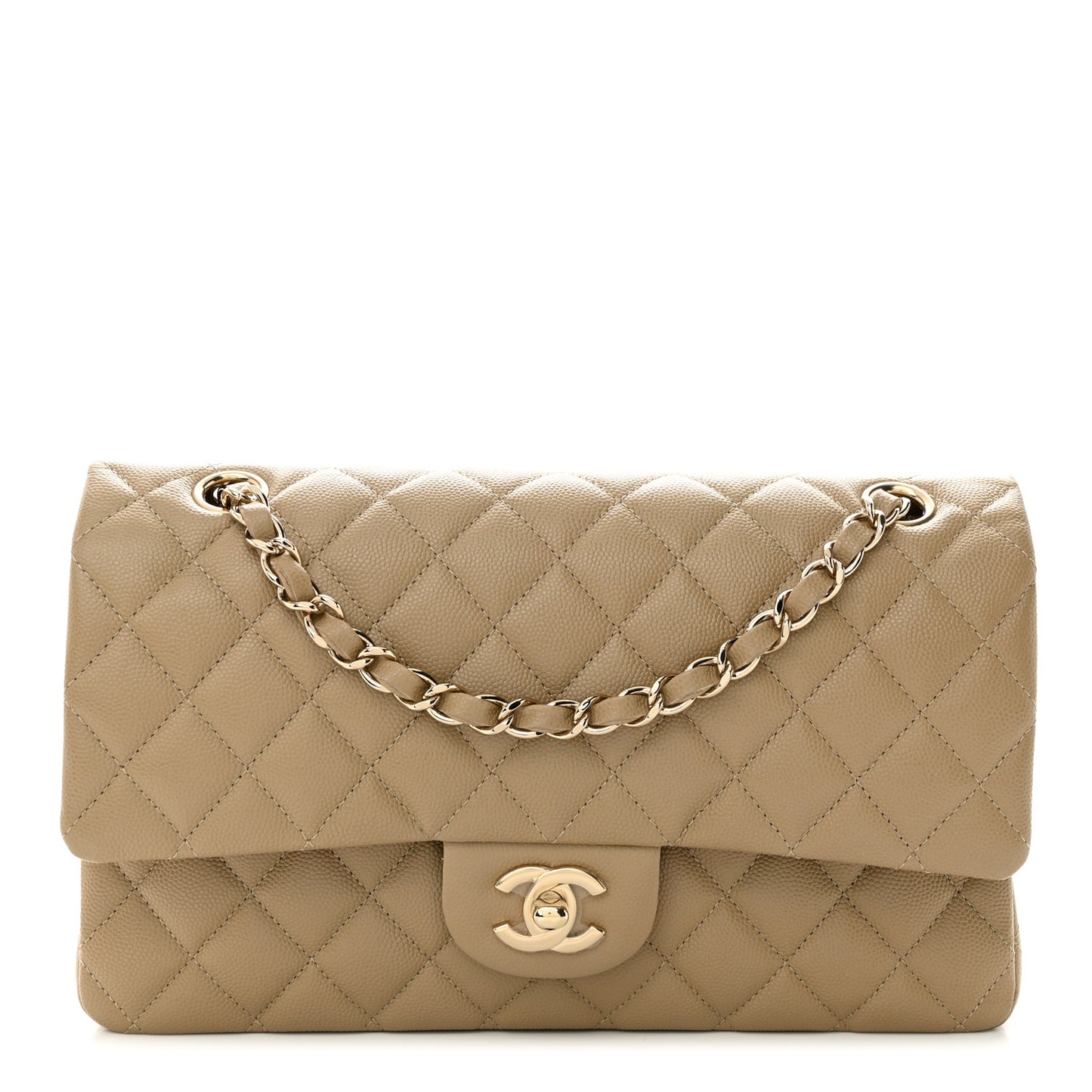 Caviar Quilted Medium Double Flap Dark Beige