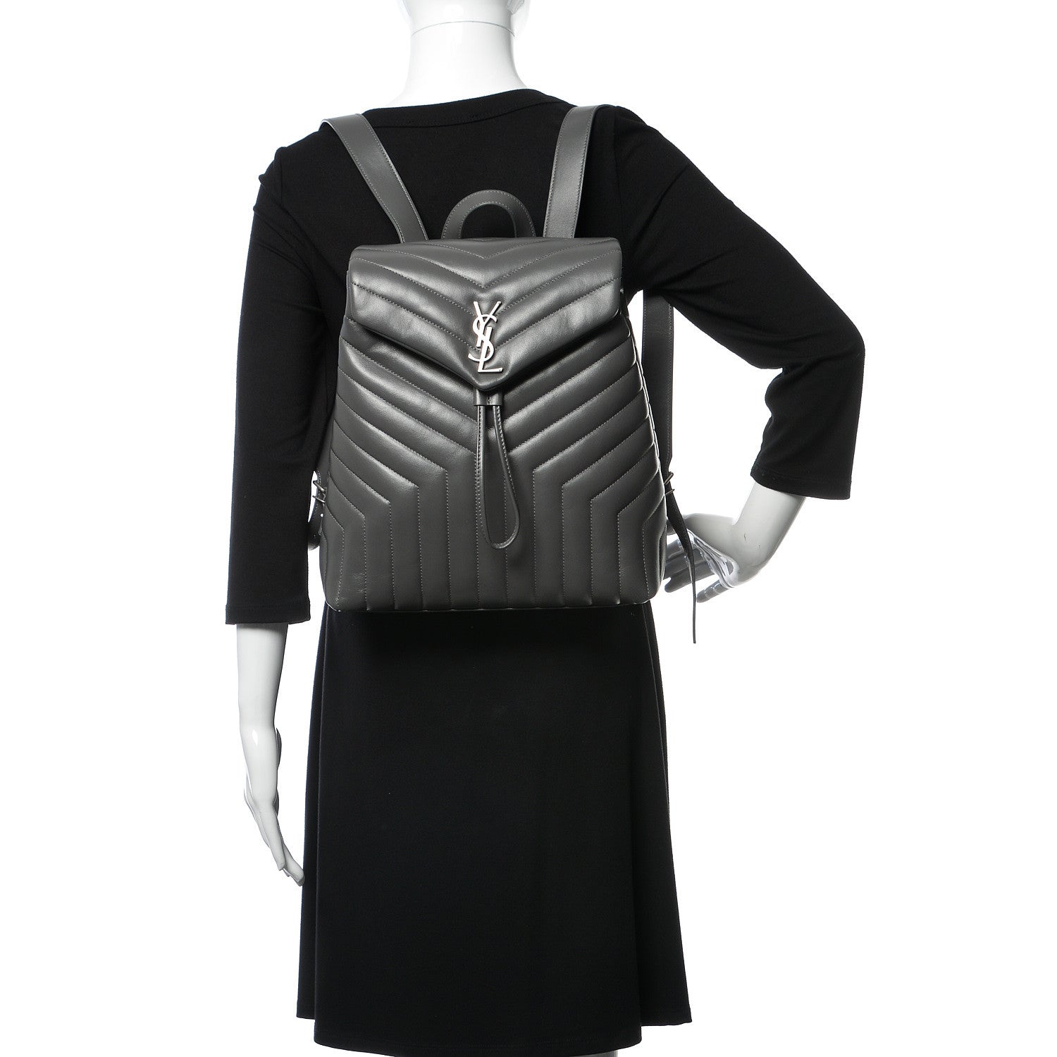 Saint Laurent Calfskin Y Quilted Monogram Medium Loulou Backpack Asphalt 2 of 10