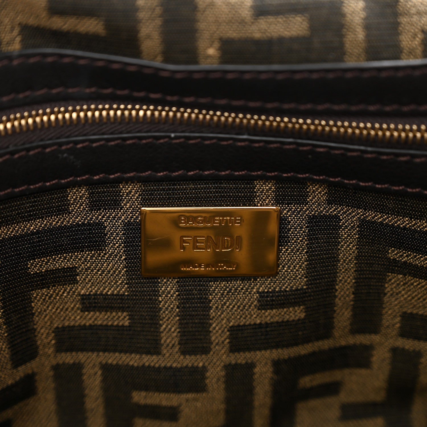 Fendi Fabric Jacquard FF 1974 Medium Baguette Tobacco Moro Black 7 of 9