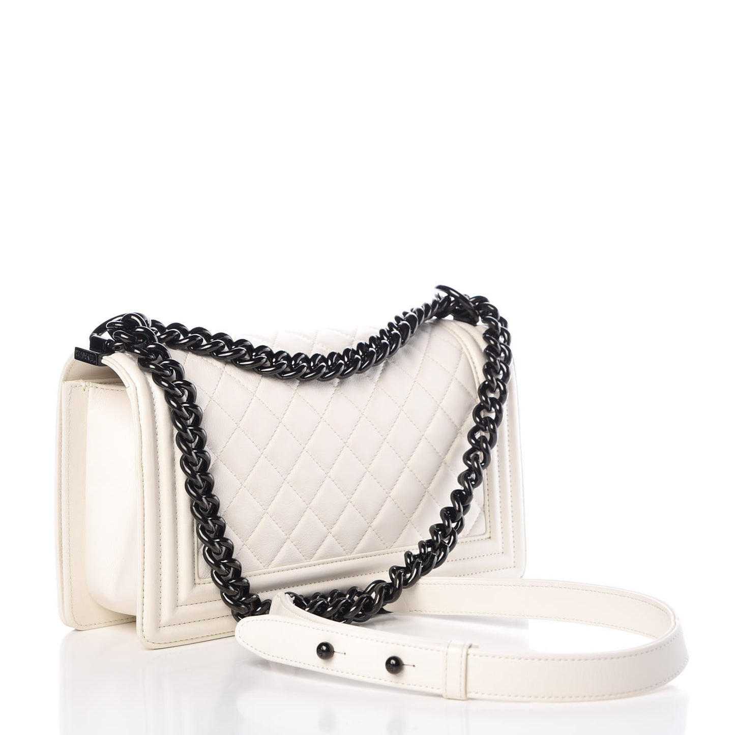 Calfskin Quilted Medium Boy Flap White