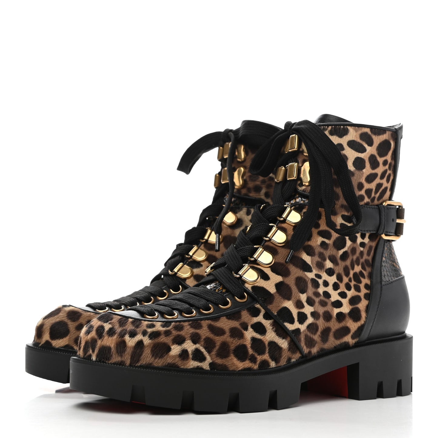 Pony Hair Calfskin Macademia Flat Combat Boots 37 Amazonia Version Multi