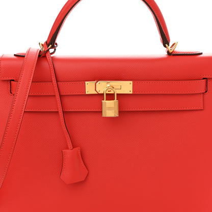 Hermes Epsom Kelly Sellier 32 Rouge Tomate 3 of 9