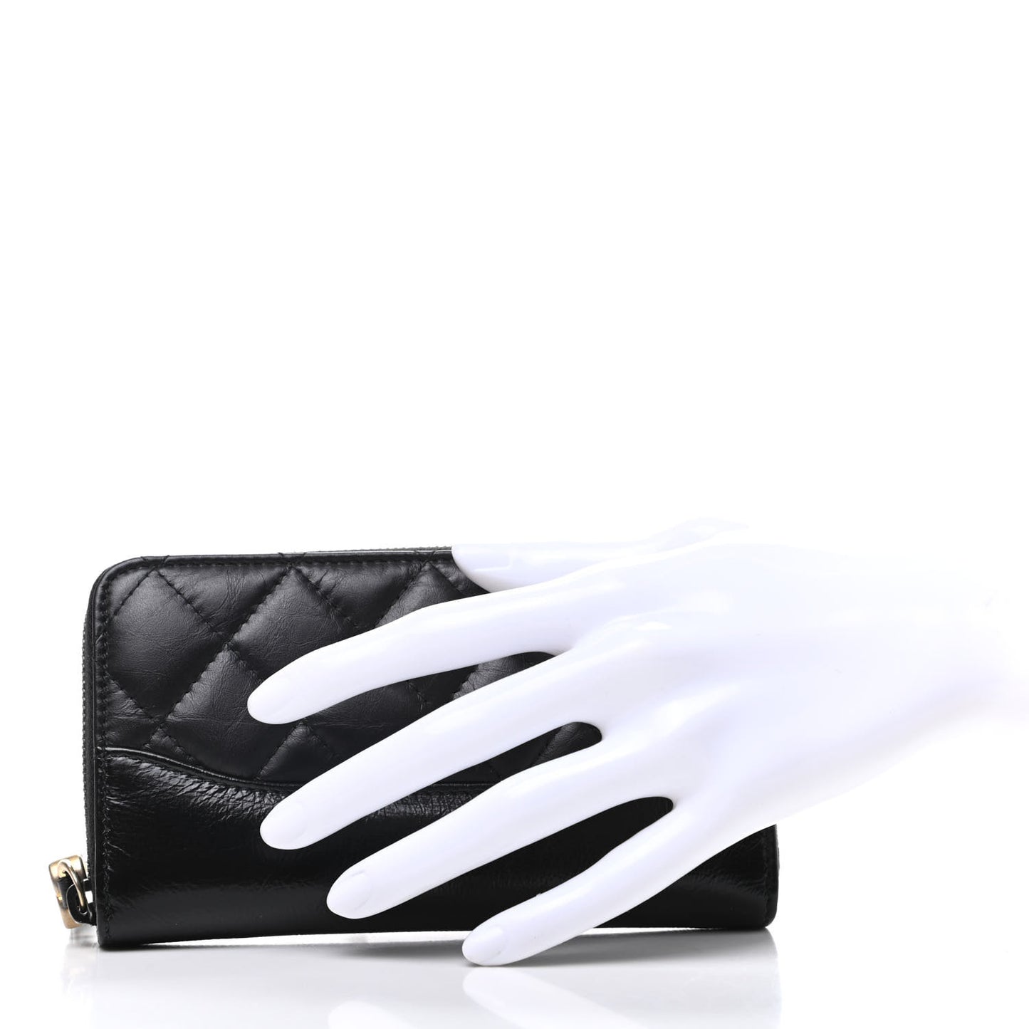Aged Calfskin Quilted Small Gabrielle Zip Around Wallet Black