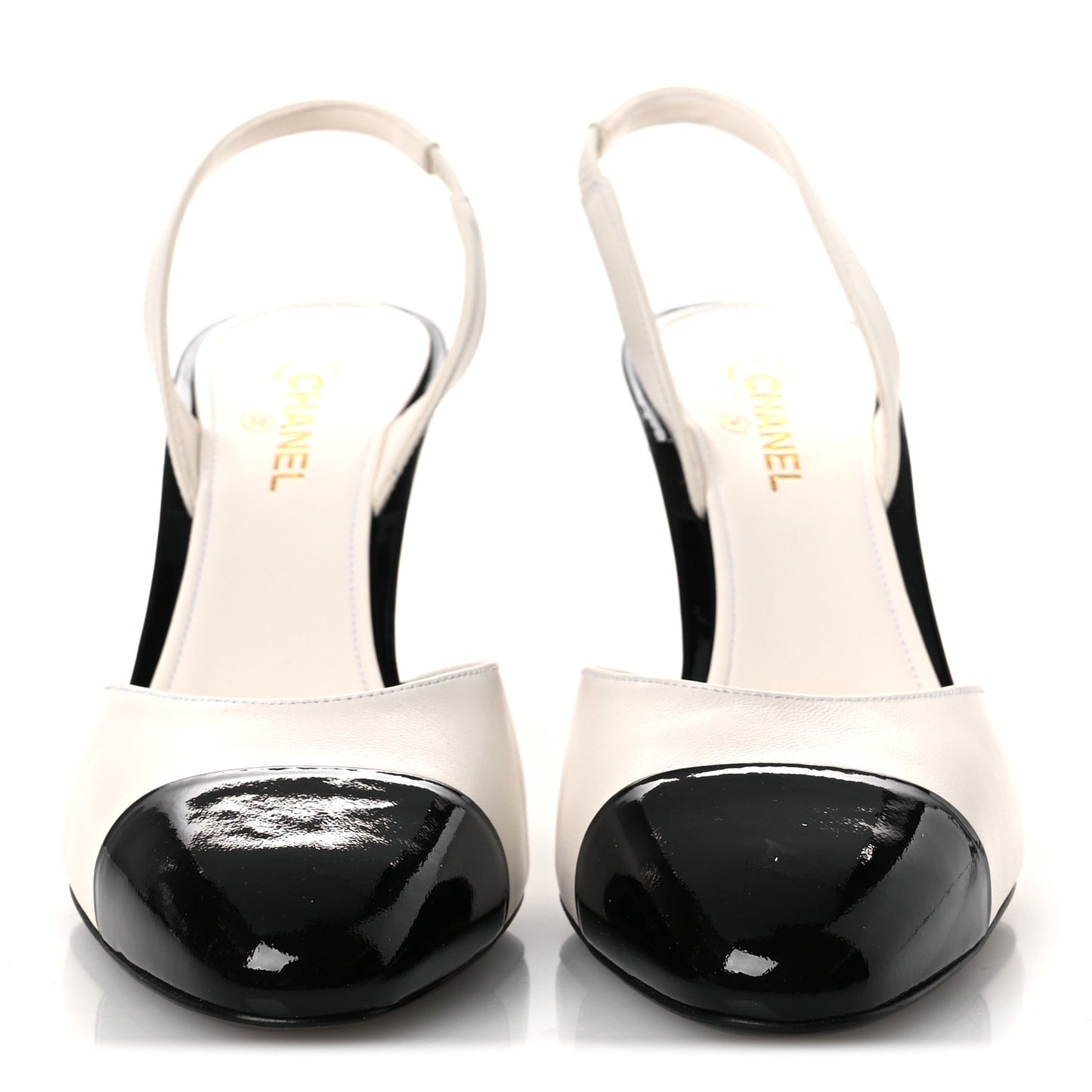 Lambskin Patent Calfskin Cap Toe CC Apple Slingback Pumps  39 White Black