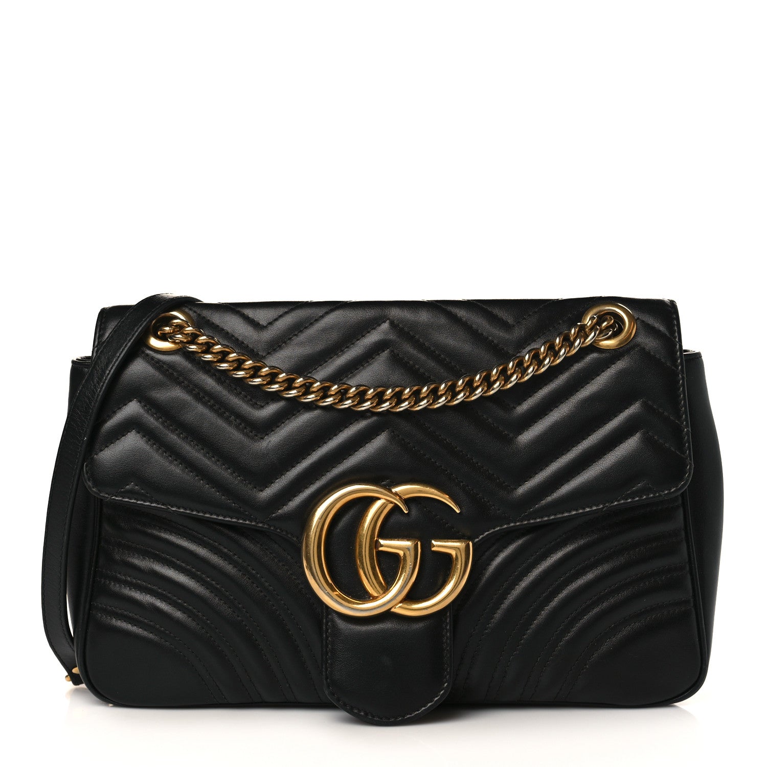 Gucci Calfskin Matelasse Medium GG Marmont Shoulder Bag Black 1 of 10