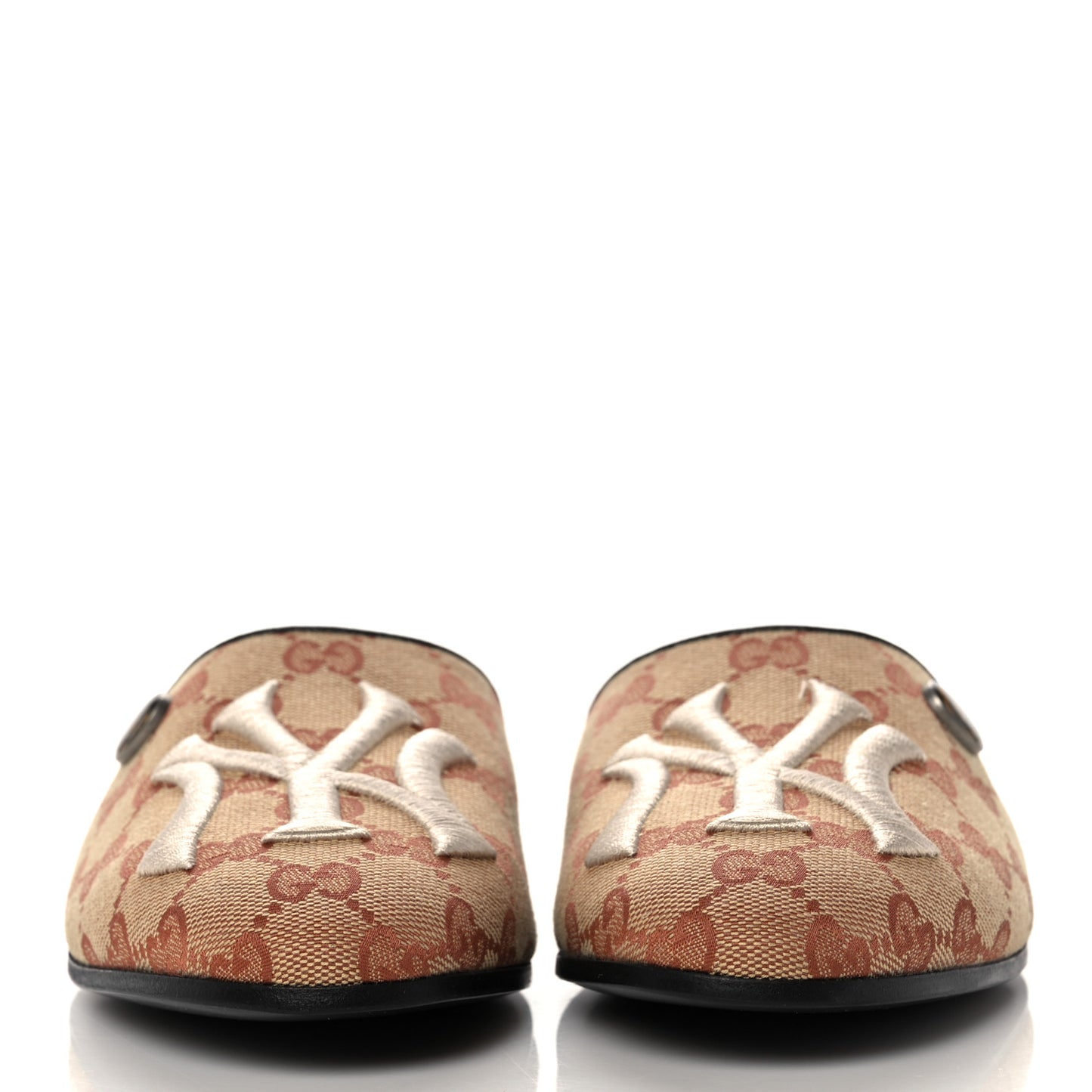 X MLB Monogram NY Yankees Embroidered Womens GG Slippers 37.5 Beige Ruggine