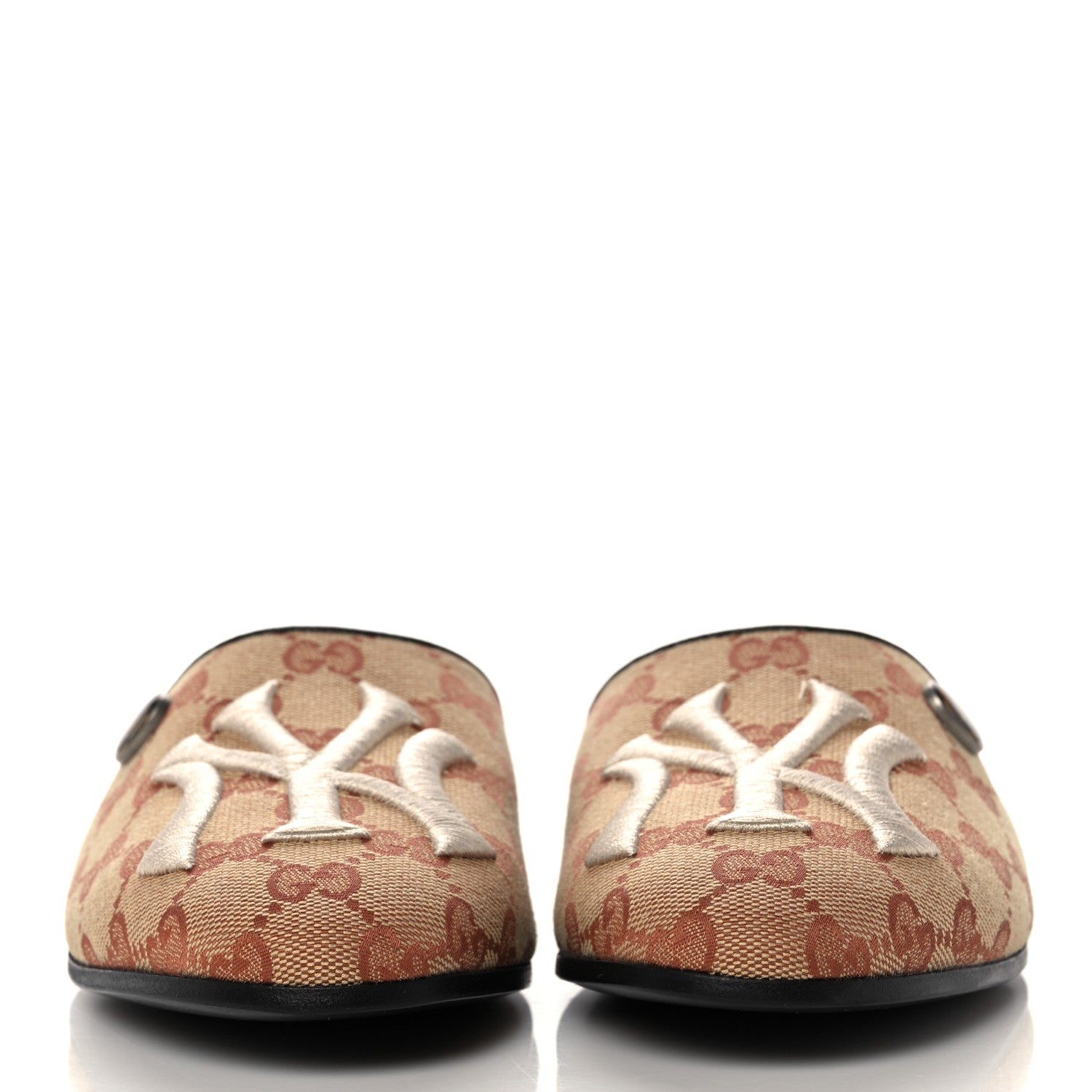 Gucci X MLB Monogram NY Yankees Embroidered Womens GG Slippers 37.5 Beige Ruggine 2 of 9