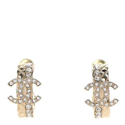 Chanel Metal Crystal Quilted CC Hoop Earrings Gold 1 of 5