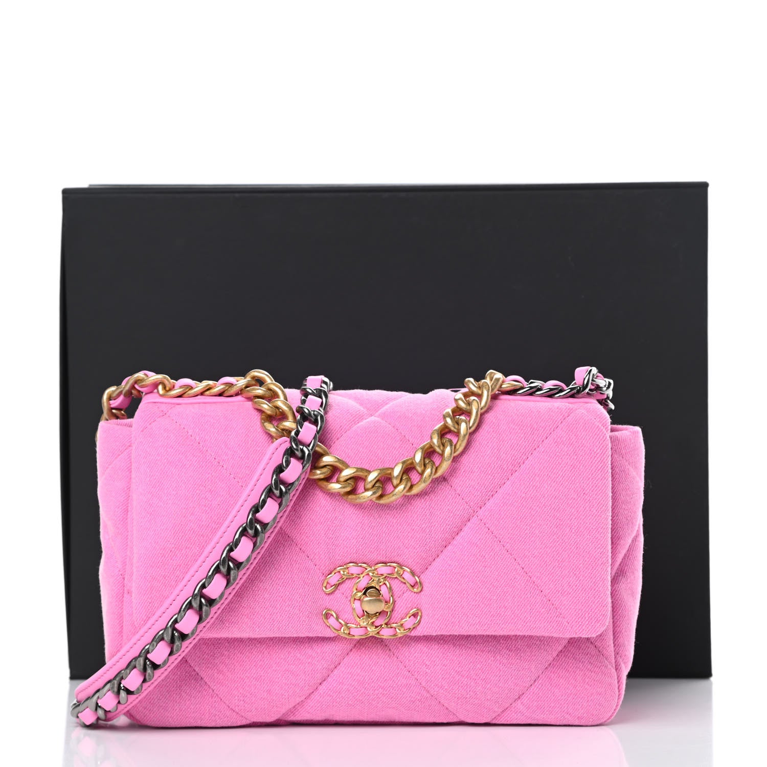 Chanel Denim Quilted Medium Chanel 19 Flap Neon Pink 10 of 10