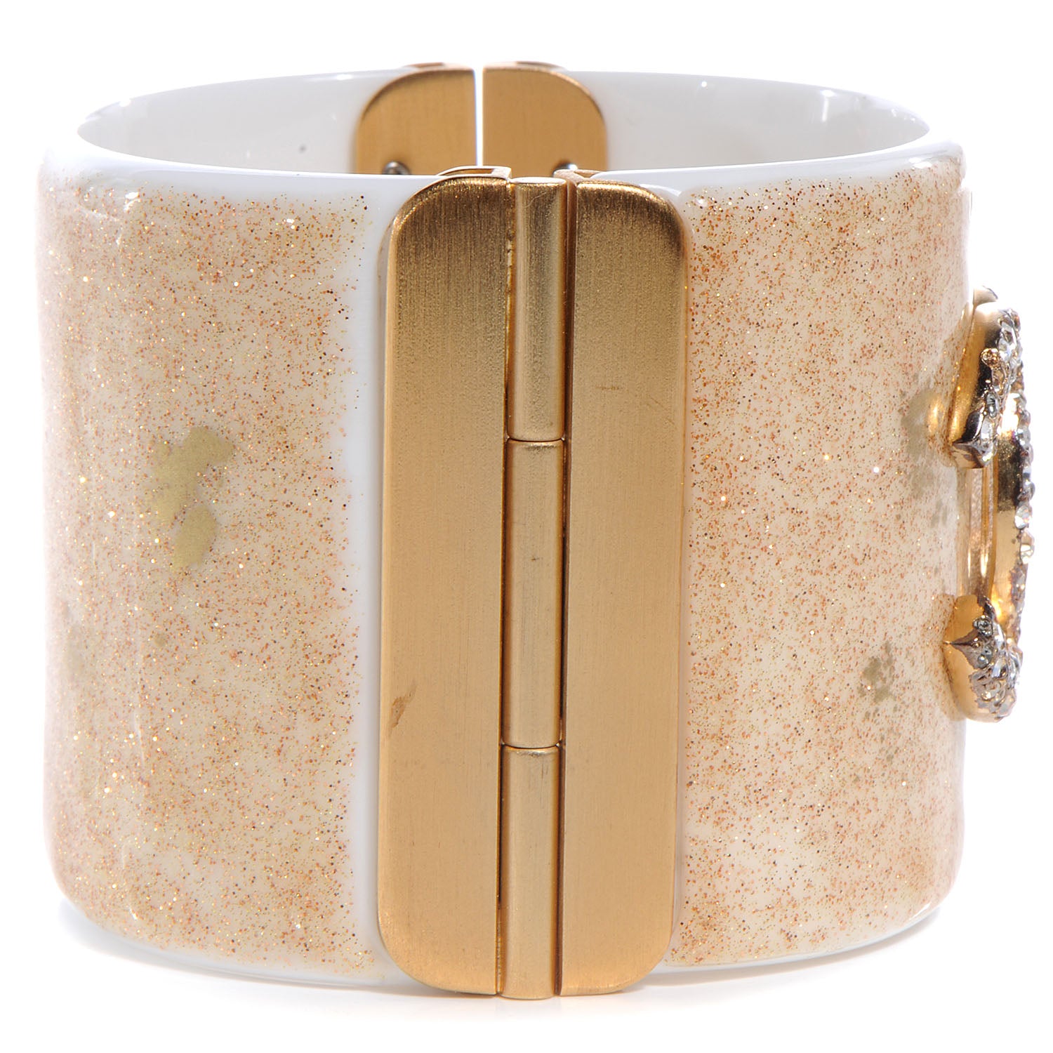 Chanel Resin Crystal CC Cuff Gold Glitter White 5 of 7