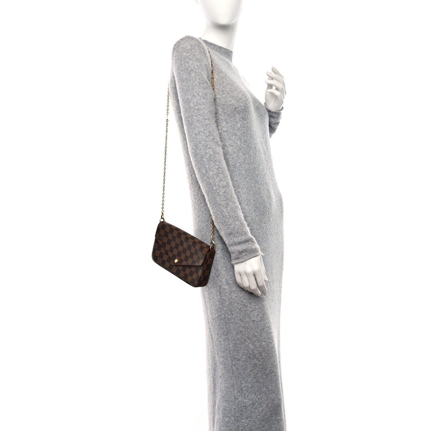 Louis Vuitton Damier Ebene Pochette Felicie Chain Wallet 2 of 14