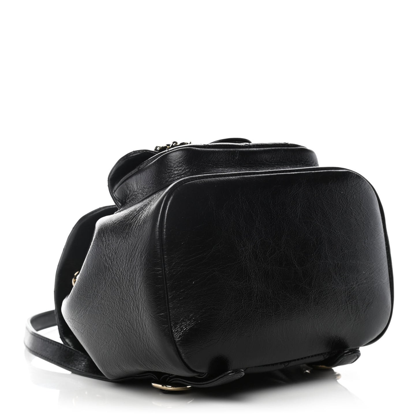 Glazed Aged Calfskin Quilted Small Duma Drawstring Backpack Black