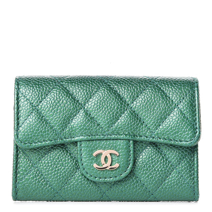 Chanel Metallic Caviar Quilted Flap Card Holder Green 1 of 9