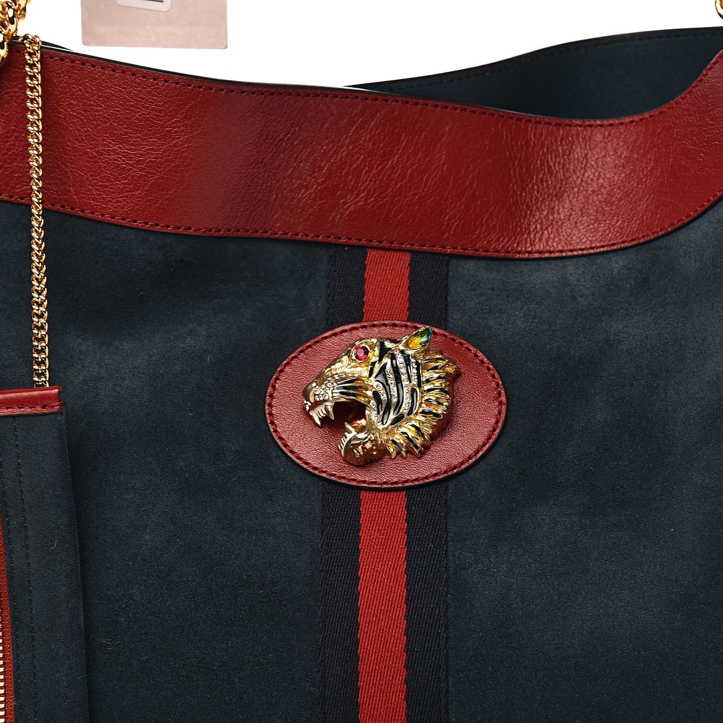 Suede Calfskin Large Rajah Chain Tote New Blue Romantic Cherry